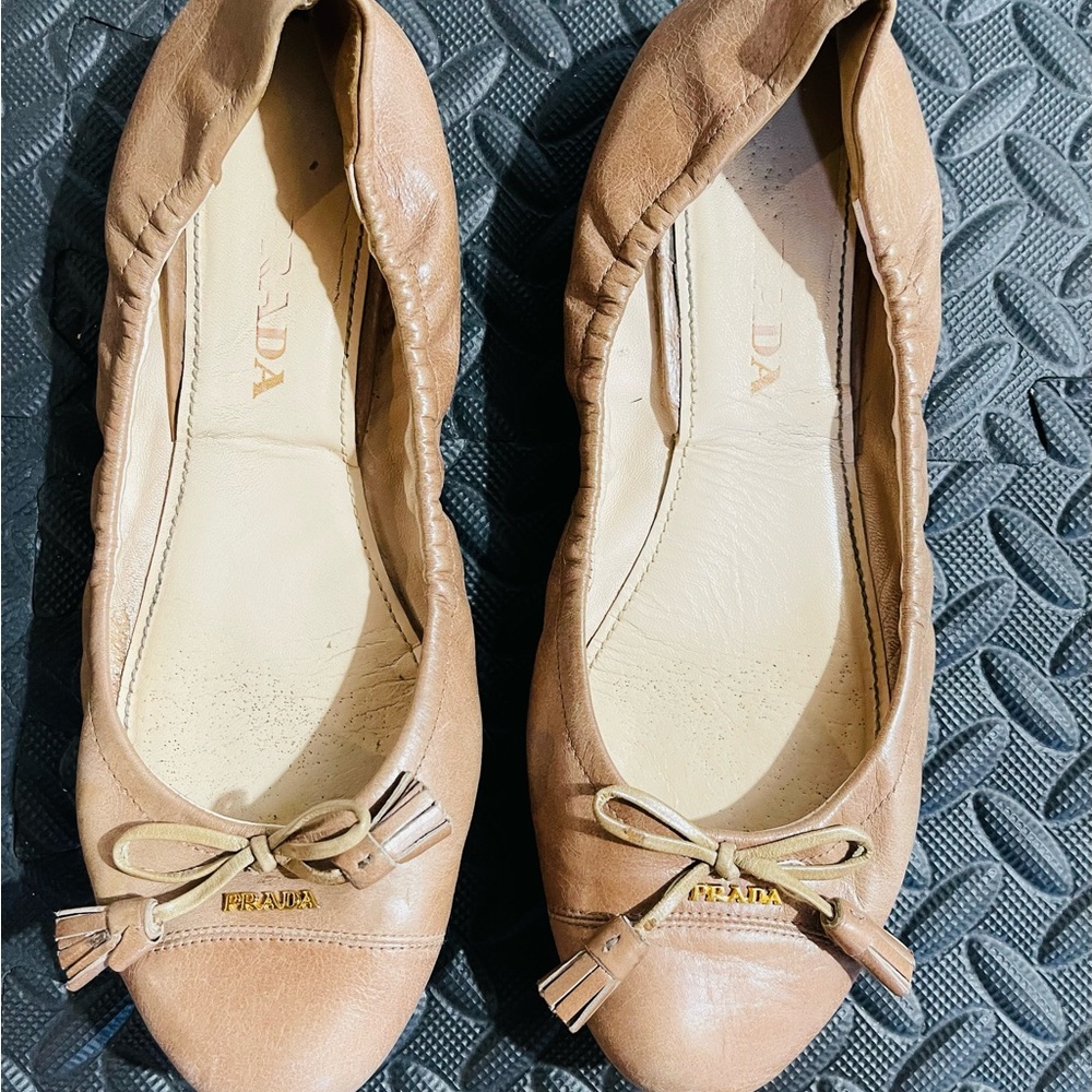 Prada Tan Leather Flats